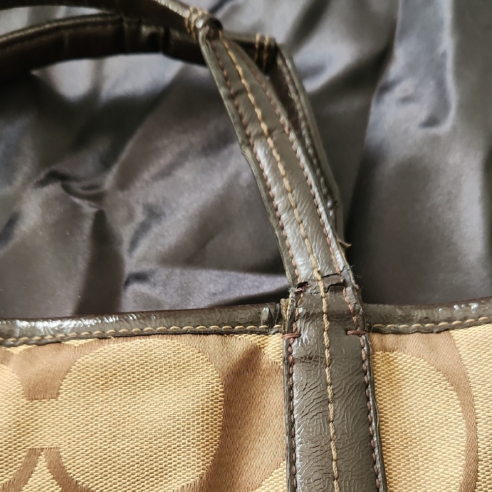 Coach Tan Signature Fold Over Tote - Picture 3 of 12